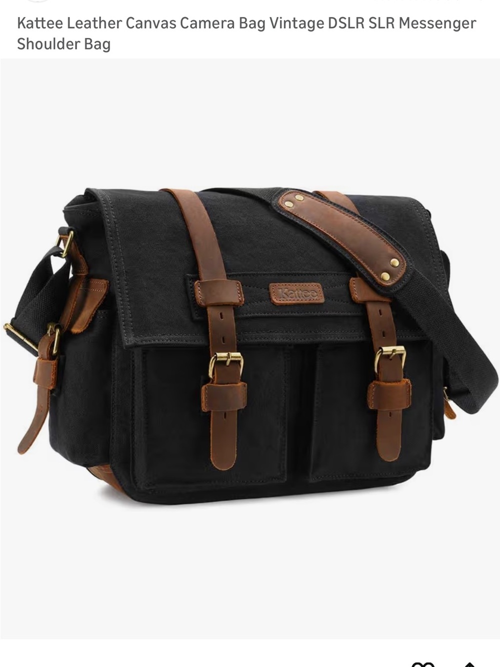 Vintage Black Canvas Messenger Bag with Brown Leather Trim